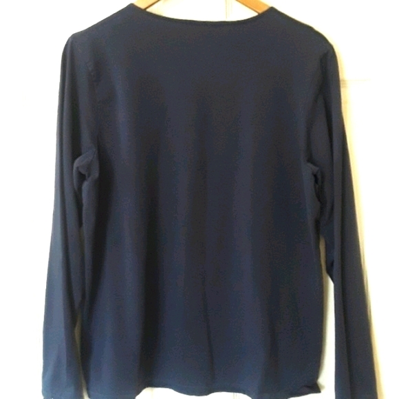 Denim  & Co Sz L Navy Long Sleeve Lace Trim Shirt - Picture 2 of 7